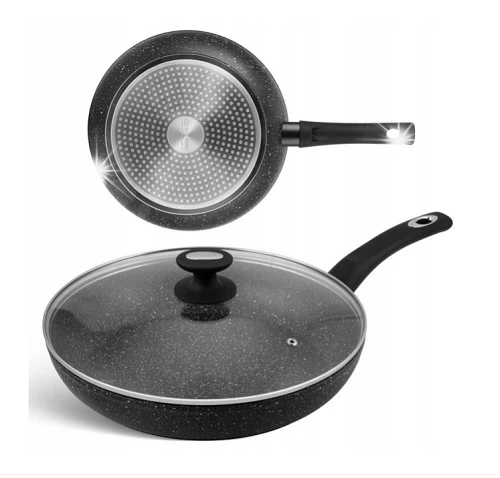 Tigaie Inalta Aluminiu Marmurat cu capac sticla Edenberg 28cm EB-6038